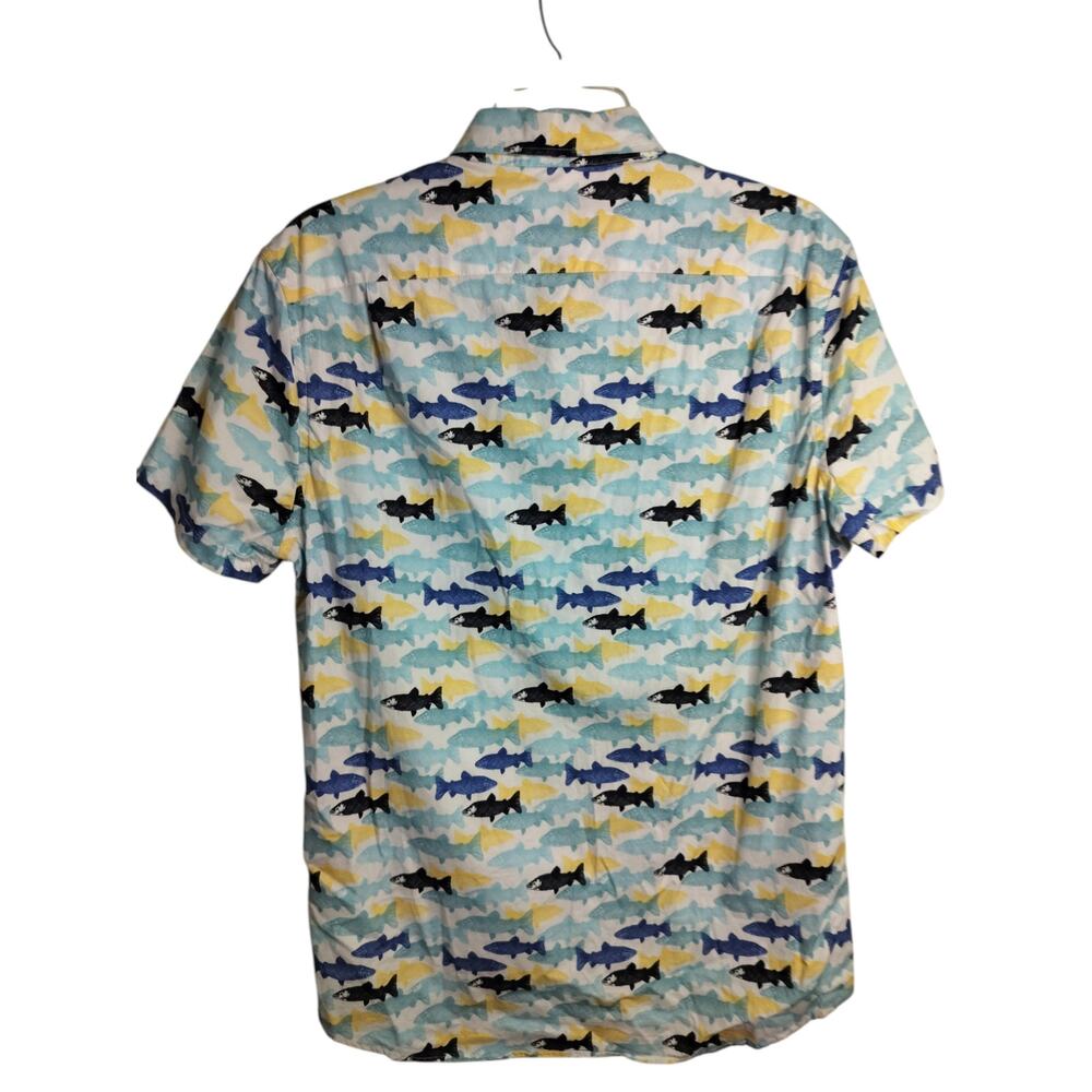M1191) J Crew Men Slim Flax Washed Button Down Collar Fish Print Short Sleeve M - Picture 3 of 8